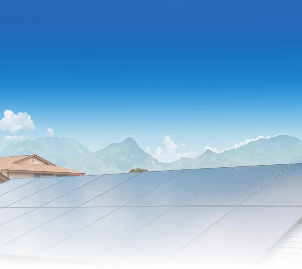 Solar panels installed on an Oahu home with mountain views