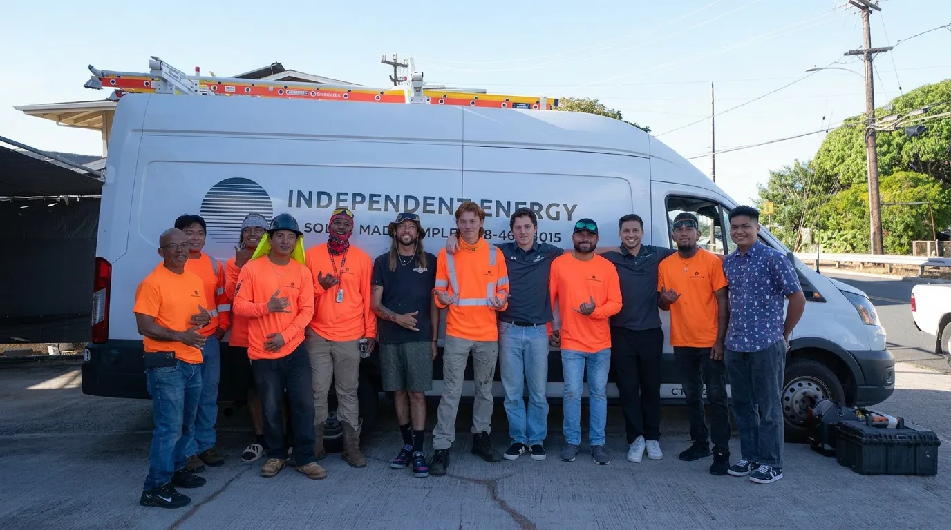 The Independent Energy Hawaii solar installation team standing in front of the company van on Oahu